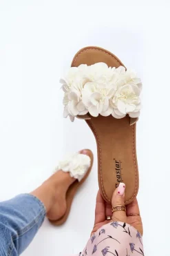 Clearance Boto Damskie Klapki Z Kwiatkami Białe Eelfan