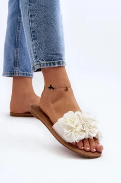 Clearance Boto Damskie Klapki Z Kwiatkami Białe Eelfan