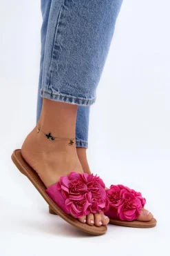 Boto Klapki Damskie Klasyczne*Damskie Klapki Z Kwiatkami Fuksja Eelfan