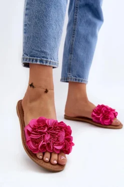 Boto Klapki Damskie Klasyczne*Damskie Klapki Z Kwiatkami Fuksja Eelfan