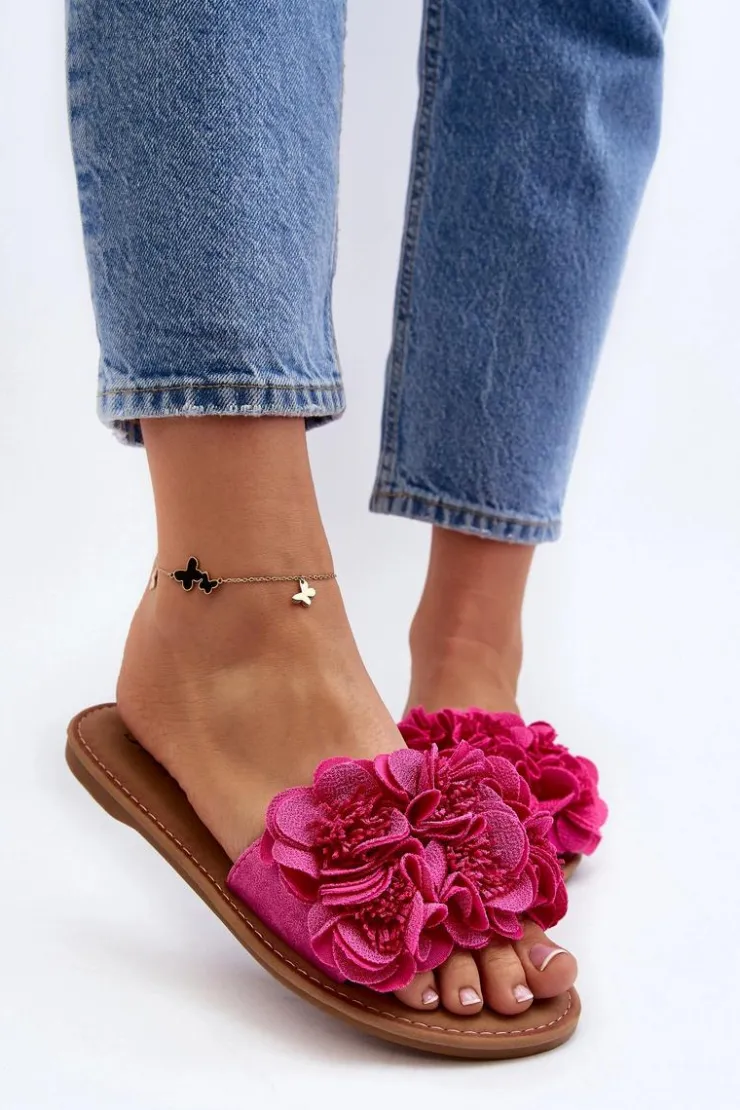 Boto Klapki Damskie Klasyczne*Damskie Klapki Z Kwiatkami Fuksja Eelfan
