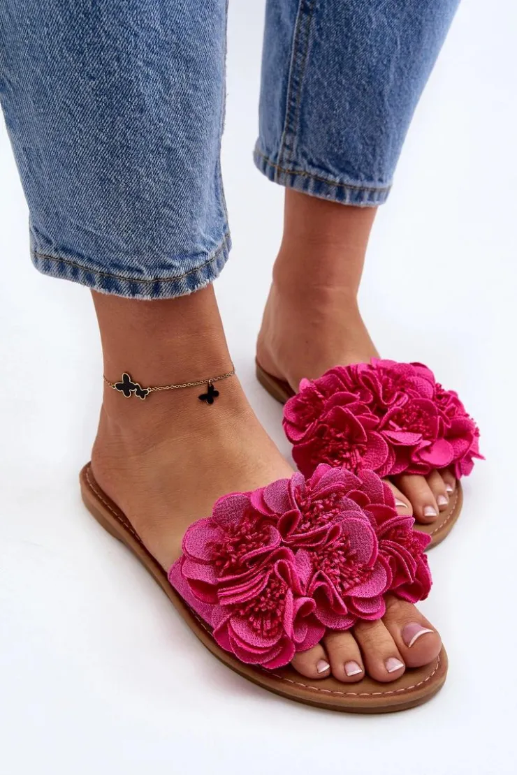 Boto Klapki Damskie Klasyczne*Damskie Klapki Z Kwiatkami Fuksja Eelfan