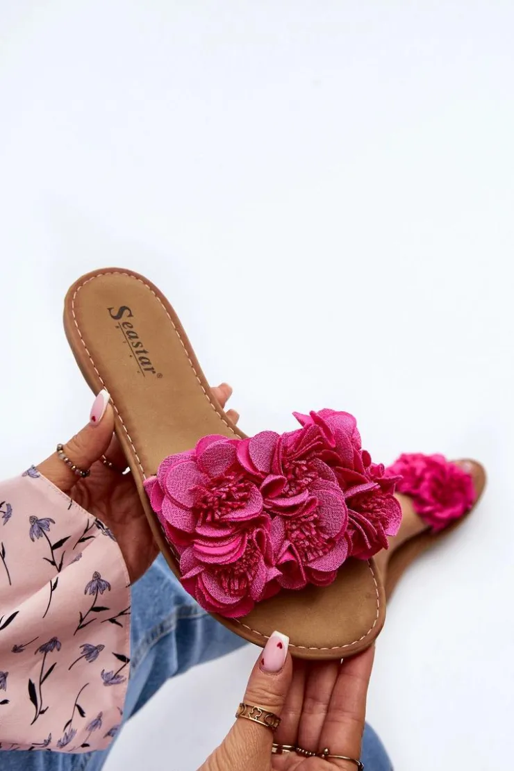 Boto Klapki Damskie Klasyczne*Damskie Klapki Z Kwiatkami Fuksja Eelfan
