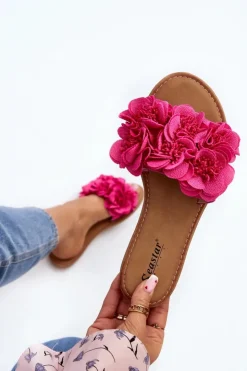 Boto Klapki Damskie Klasyczne*Damskie Klapki Z Kwiatkami Fuksja Eelfan