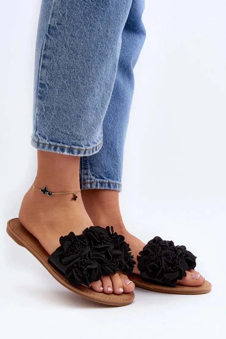 Damskie Boto Damskie Klapki Z Kwiatkami Czarne Eelfan