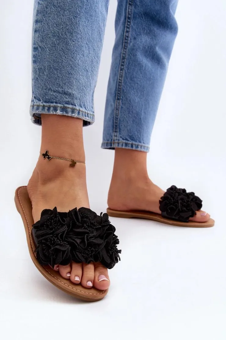 Damskie Boto Damskie Klapki Z Kwiatkami Czarne Eelfan