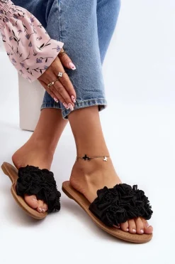 Damskie Boto Damskie Klapki Z Kwiatkami Czarne Eelfan