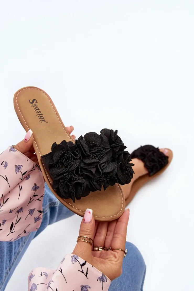 Damskie Boto Damskie Klapki Z Kwiatkami Czarne Eelfan