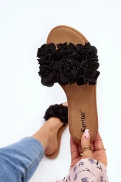 Damskie Boto Damskie Klapki Z Kwiatkami Czarne Eelfan