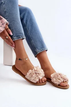 New Boto Damskie Klapki Z Kwiatkami Beżowe Eelfan