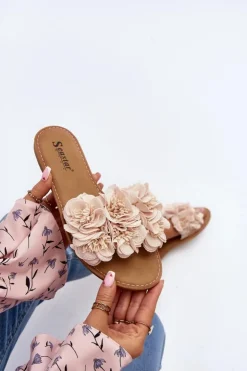 New Boto Damskie Klapki Z Kwiatkami Beżowe Eelfan