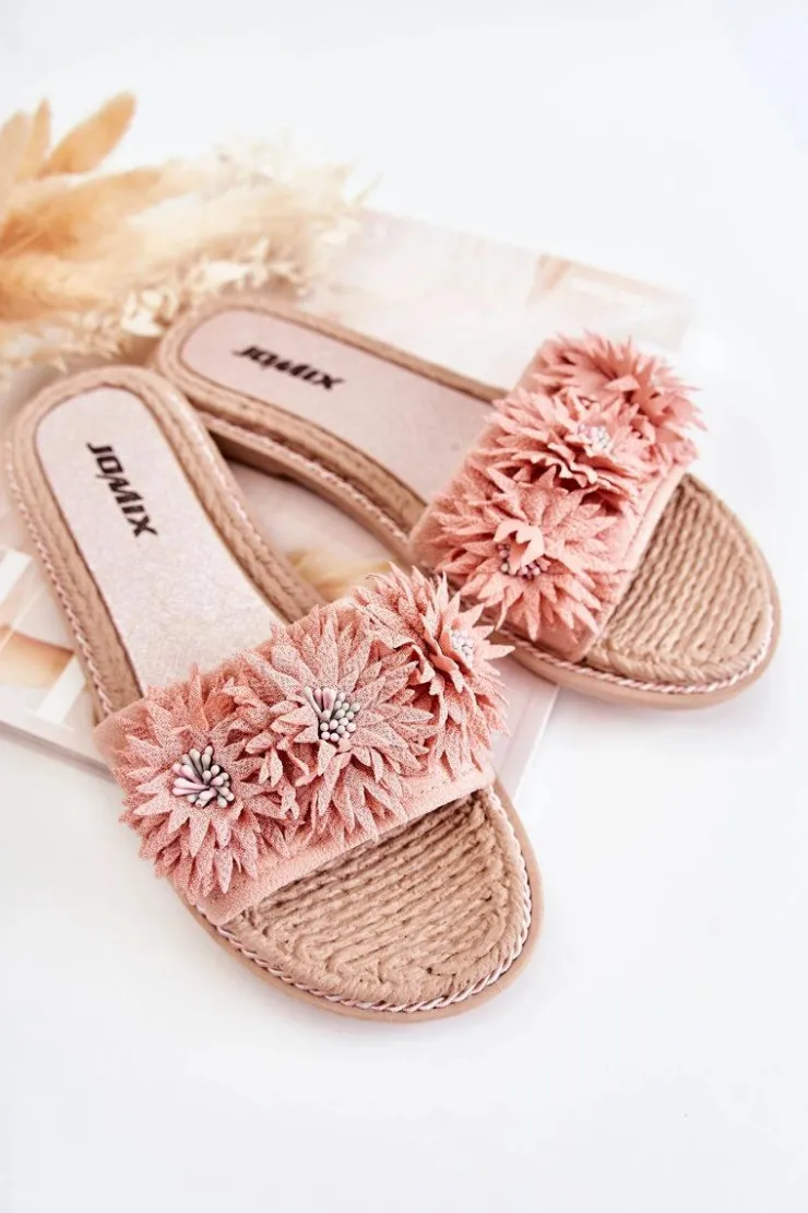 Clearance Boto Damskie Klapki Z Materiałowymi Kwiatami Różowe Susana