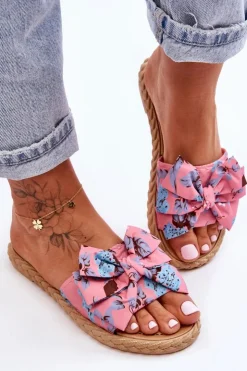 Discount Boto Damskie Klapki Z Materiałową Kokardą Różowe Blossom