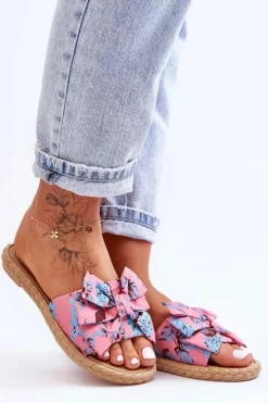 Discount Boto Damskie Klapki Z Materiałową Kokardą Różowe Blossom