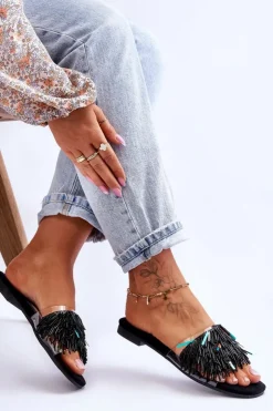 Damskie buty S.Barski Klapki Damskie Klasyczne*Damskie Klapki Z Modnymi Ozdobami S.Barski KV-576-4 Czarne