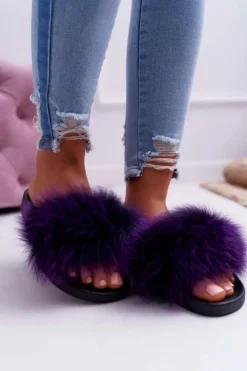 Damskie Boto Damskie Klapki z Naturalnym Futerkiem Fioletowe Naturis