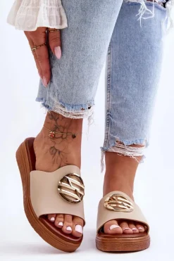 Damskie Boto Damskie Klapki Z Ozdobą Beżowe Secrets