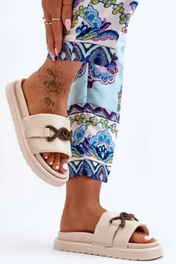 Best Boto Damskie Klapki Z Ozdobą Beżowe Verso