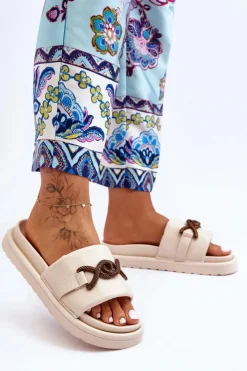 Best Boto Damskie Klapki Z Ozdobą Beżowe Verso