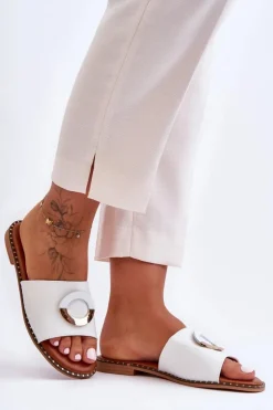 Damskie Boto Damskie Klapki Z Ozdobą Białe Sherry