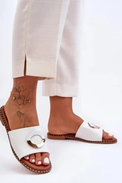 Damskie Boto Damskie Klapki Z Ozdobą Białe Sherry