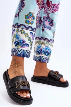 Damskie Boto Damskie Klapki Z Ozdobą Czarne Verso