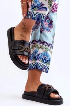 Damskie Boto Damskie Klapki Z Ozdobą Czarne Verso