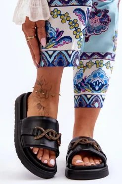 Damskie Boto Damskie Klapki Z Ozdobą Czarne Verso