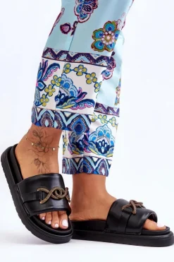 Damskie Boto Damskie Klapki Z Ozdobą Czarne Verso