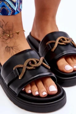 Damskie Boto Damskie Klapki Z Ozdobą Czarne Verso