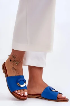 Online Boto Damskie Klapki Z Ozdobą Niebieskie Sherry