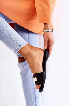 Boto Klapki Damskie Klasyczne*Damskie Klapki Z Ozdobnymi Perełkami Czarne Tacoma