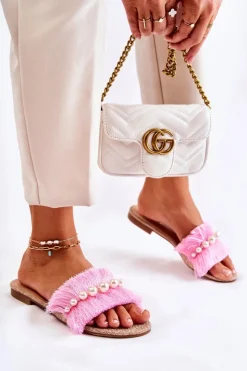 Damskie Boto Damskie Klapki Z Ozdobnym Paskiem Różowe Ramisa