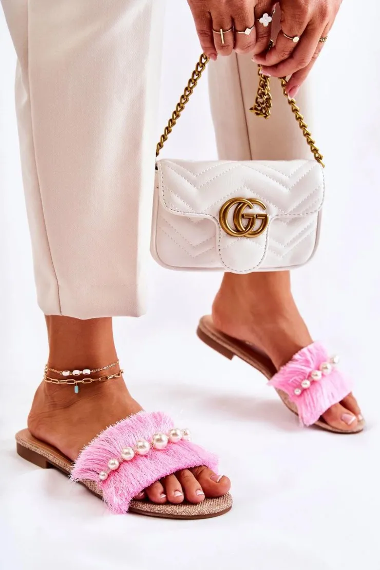 Damskie Boto Damskie Klapki Z Ozdobnym Paskiem Różowe Ramisa