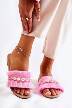 Damskie Boto Damskie Klapki Z Ozdobnym Paskiem Różowe Ramisa