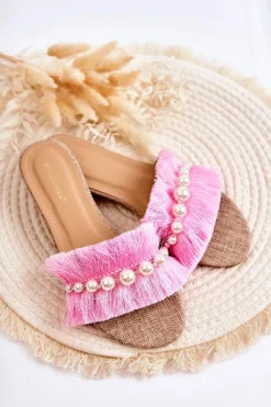 Damskie Boto Damskie Klapki Z Ozdobnym Paskiem Różowe Ramisa