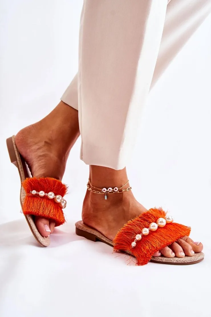 Boto Klapki Damskie Klasyczne*Damskie Klapki Z Ozdobnym Paskiem Pomarańczowe Ramisa