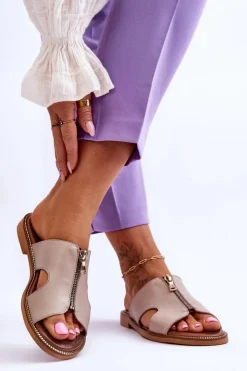 Damskie Boto Damskie Klapki Z Ozdobnym Zamkiem Beżowe Lemar Clarence