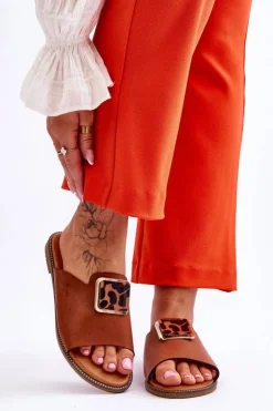 Boto Klapki Damskie Klasyczne*Damskie Klapki Z Ozdobnym Elementem Camel Leonia