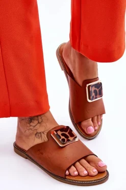 Boto Klapki Damskie Klasyczne*Damskie Klapki Z Ozdobnym Elementem Camel Leonia