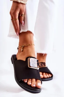 Online Boto Damskie Klapki Z Ozdobnym Elementem Czarne Leonia