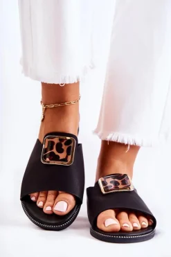 Online Boto Damskie Klapki Z Ozdobnym Elementem Czarne Leonia