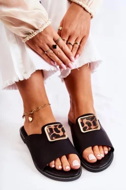 Online Boto Damskie Klapki Z Ozdobnym Elementem Czarne Leonia