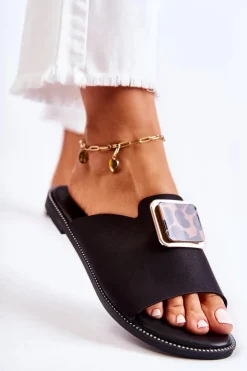 Online Boto Damskie Klapki Z Ozdobnym Elementem Czarne Leonia