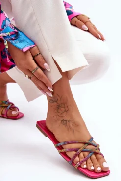 Damskie Boto Damskie Klapki Z Paseczkami I Dżetami Multikolor Leomi