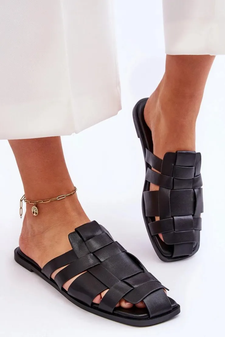 Boto Klapki Damskie Klasyczne*Damskie Klapki Z Paskami Czarne Reyna Czarny