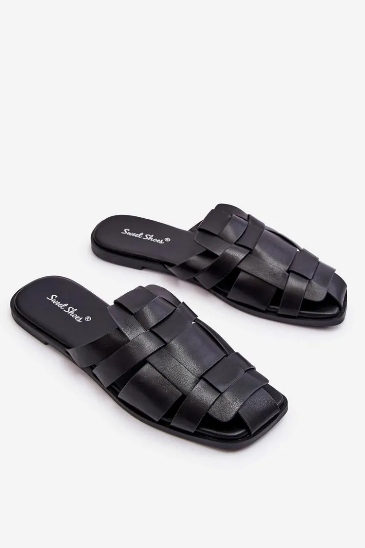 Boto Klapki Damskie Klasyczne*Damskie Klapki Z Paskami Czarne Reyna Czarny