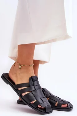 Boto Klapki Damskie Klasyczne*Damskie Klapki Z Paskami Czarne Reyna Czarny