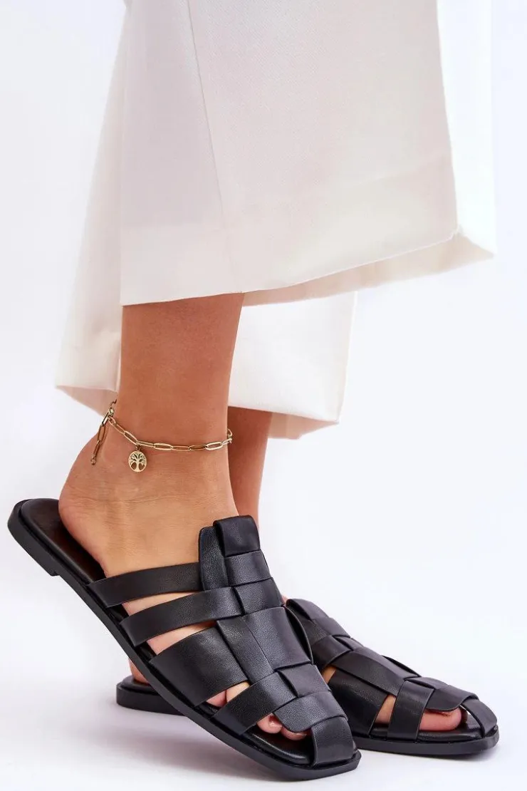 Boto Klapki Damskie Klasyczne*Damskie Klapki Z Paskami Czarne Reyna Czarny