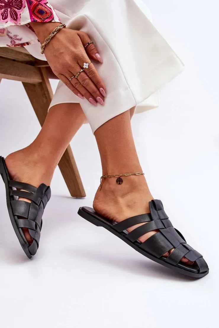 Boto Klapki Damskie Klasyczne*Damskie Klapki Z Paskami Czarne Reyna Czarny